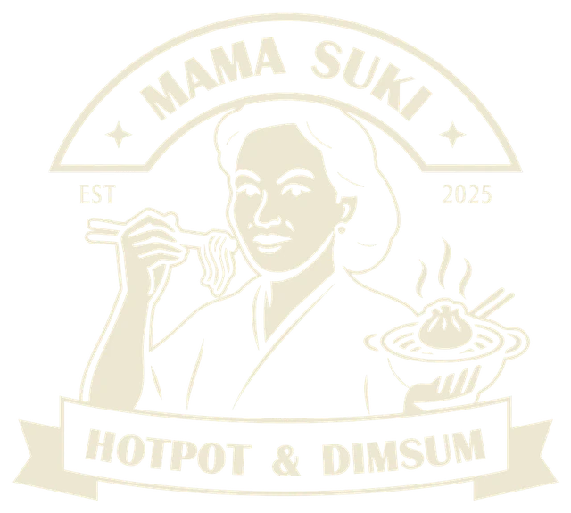 The Mama Suki logo: Mama holding noodles in her chopsticks and a steaming bowl with a dumpling